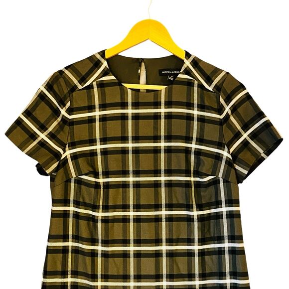Banana Republic Green Plaid Sheath Dress Small Pockets Academia Work Career Punk - Picture 2 of 9